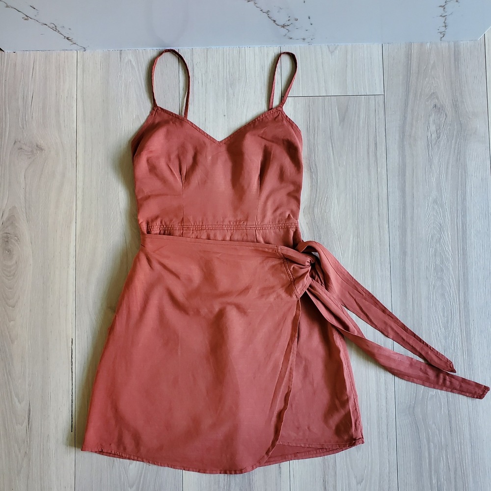 Abercrombie Fitch Dress Womens XS Rust Cotton Smocked Wrap Mini Slip Sleeveless